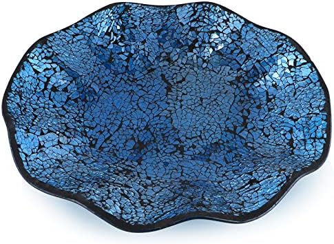 MDLUU Mosaic Centerpiece Tray, 12" Decorative Glass Plate, Home Decor Glass Bowl for Dining Room Table, Coffee Table, Gift (Turquoise) - Image 2