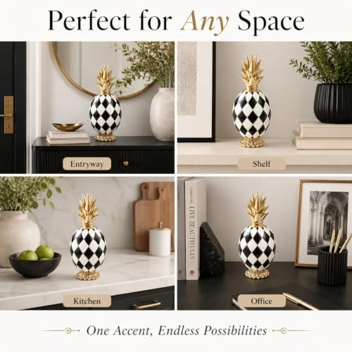 8.3" Black and White Checkered Pineapple Decor for Home Shelf Desk - Image 5