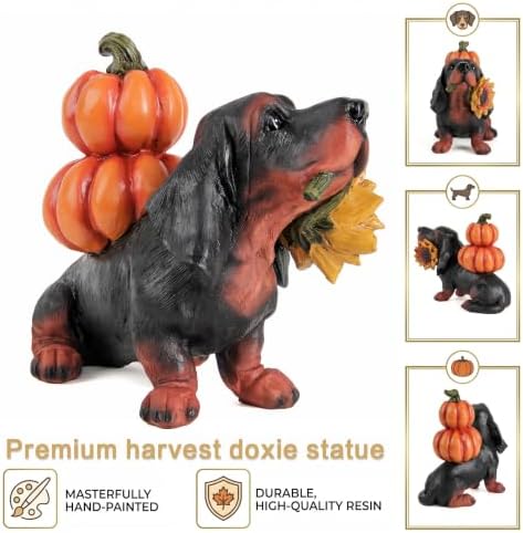 Fall Dachshund Pumpkin Dog Figurine Decor, Thanksgiving Dog Statue - Image 3