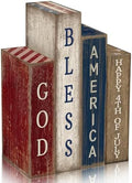 Lineshading 4 Pcs Patriotic Table Decoration Glod Bless American Wooden Book by Lineshading