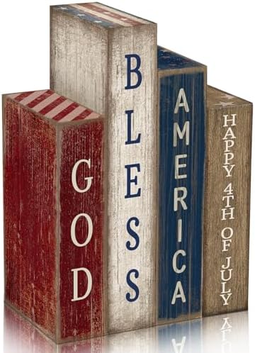Lineshading 4 Pcs Patriotic Table Decoration Glod Bless American Wooden Book by Lineshading