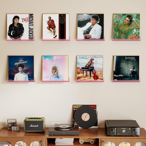 Vinyl Record Wall Mount Shelves, 12 inch Vinyl Holder, 8 Pack, Pink - Image 2