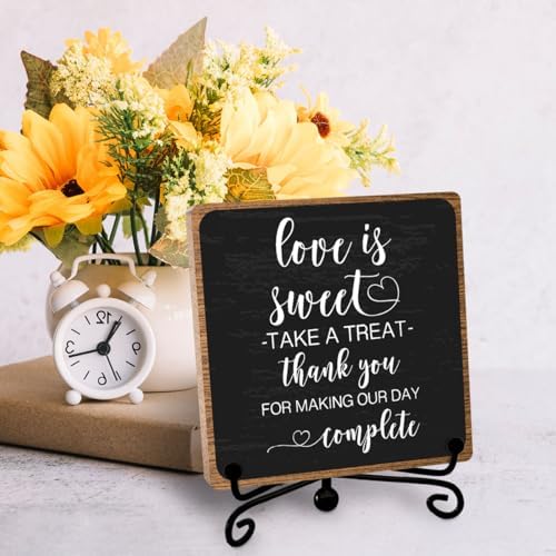 Love Is Sweet Sign, Funny Dessert Bar Wooden Plaque with Stand, 5″ x 5″ - Image 3