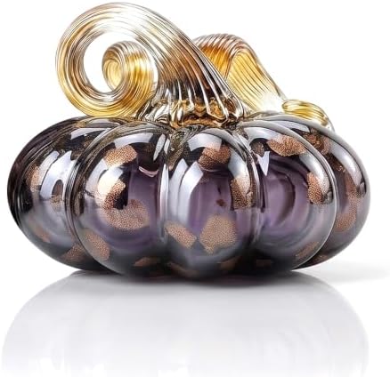 Purple Blown Glass Pumpkin Art Glass Fall Decor Pumpkin Thanksgiving Table by HDHYALINEDORA