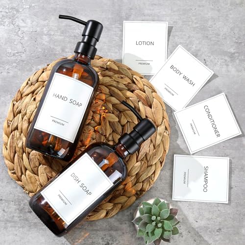 GMISUN Amber Glass Soap Dispenser, 8 Pack Bathroom Hand Soap Dispensers with Stainless Steel Pump, 17 Fl Oz Kitchen Hand and Dish Soap Dispenser Set, Modern Vintage Liquid Brown Soap Dispensers Bottle - Image 7