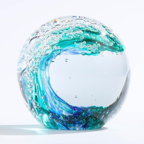 Qianwei Ocean Waves Hand Blown Glass Decor Crystal Ball Sea Figurines Gifts by QianweiCrystal