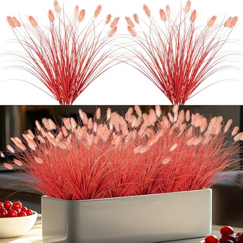 Ttranewsoo Fake Grass12 Pcs 16.5 Inch Faux Fall Grasses for Outdoor Planters, Orange Artificial Foxtail Grass with Fluffy Plumes, Autumn Ornamental Grass for Porch Pots, Patio and Harvest Decor - Image 3