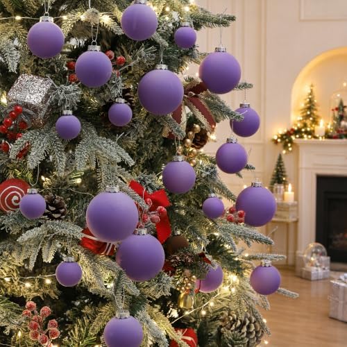 Velvet Christmas Ornaments Set 38Pcs Flocked Shatterproof Christmas Ornaments for Christmas Tree Decorations Xmas Decorative Hanging Christmas Ball Ornaments for Holiday Home Decor - Image 5