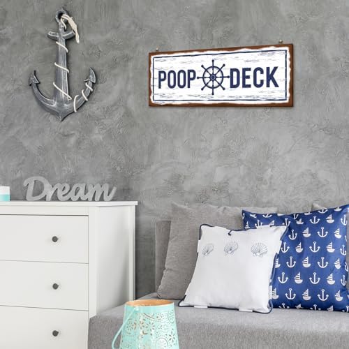 Jetec POOP DECK Sign Nautical Bathroom Wall Decor,White - Image 4