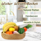Hipiwe 10" Round Wicker Basket Key Bowl for Entryway, Large Rattan Trays - Image 2