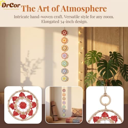 DrCor Colorful Rainbow Boho Wall Decor - Crochet Mandala Dream Catcher - Image 5