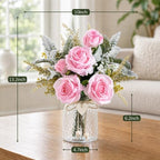 Faux Flowers in Vase Pink Roses Floral Arrangements for Home Decor - Image 5