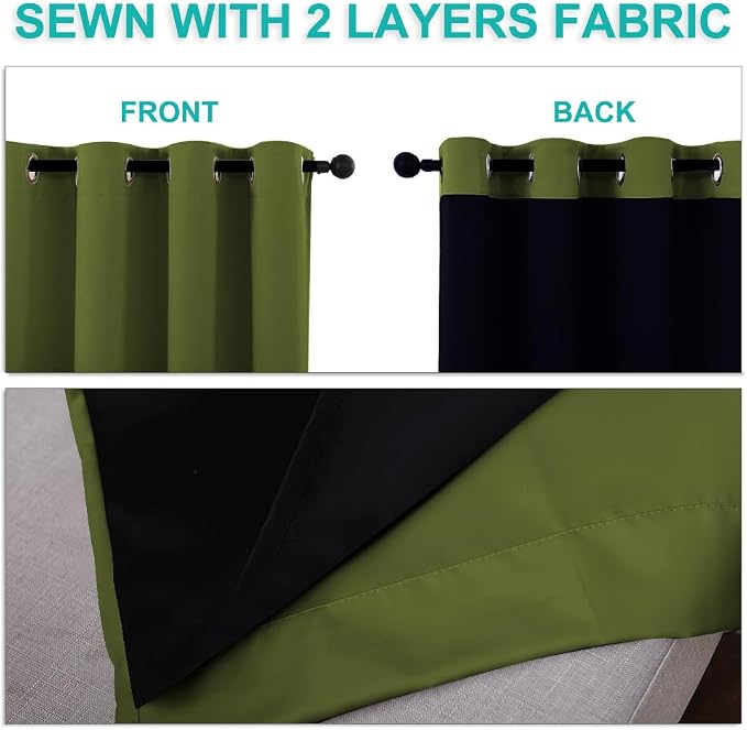 NICETOWN 100% Blackout Curtains 54" Long, Olive Green, 1 Pair, Double-Deck - Image 5