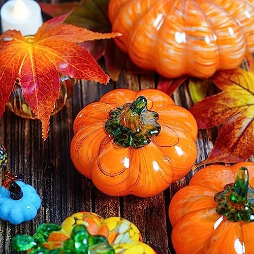 Blown Glass Pumpkin Figurine Orange Crystal Harvest Fall Thanksgiving Decor - Image 5