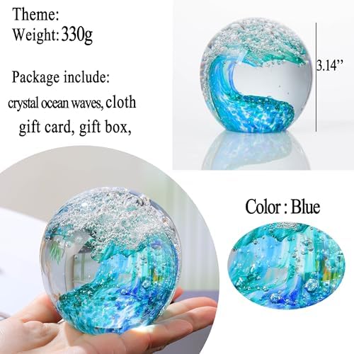 Qianwei Ocean Waves Hand Blown Glass Decor Crystal Ball Sea Figurines Gifts - Image 3