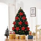 10 PCS Glitter Poinsettias, 9.4" Artificial Christmas Flowers, Red - Image 4