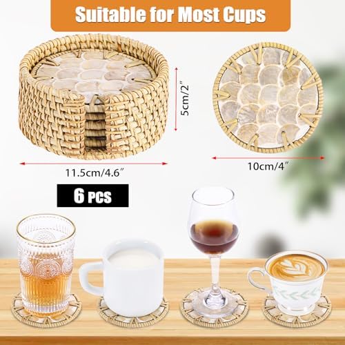 Coastal Coasters Set of 6, Boho Coaster Set with Holder, Fish Scale - Image 3