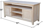 Entertainment TV Stand with 2 Doors Unfinished Solid Parawood 57"W x 18"D x 26"H - Image 10