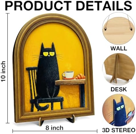 Croissant Black Cat Coffee Wall Art Sign Vintage Kitchen Decor 8x10 - Image 2