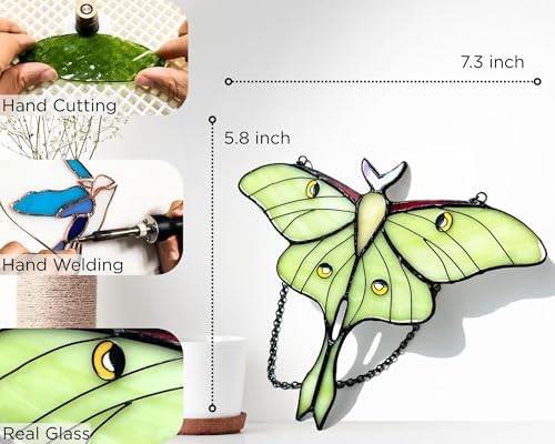 Luna Moth Stained Glass Window Hanging, Butterfly Suncatcher - Image 6