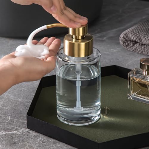 Enra Foaming Soap Dispenser, Clear Thick Glass Bottle Gold Pump Bathroom - Image 4
