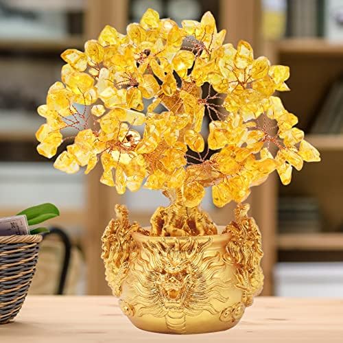 Feng Shui Citrine/Yellow Crytal Money Tree Bonsai with Chinese Decoration for Luck and Wealth - Image 6
