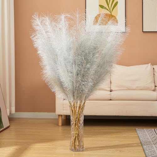 7 Pcs Faux Pampas Grass-45 Inches/3.75ft Large Boho Decor Fluffy Artificial Pompas Grass Décor Tall Vase Filler for Home Wedding Decoration (Silver, 7) - Image 3