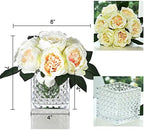 Artificial Peony Silk Flower Centerpieces Faux Floral Arrangement in Glass Vase for Home Wedding Table Decoration (Champagne) - Image 2