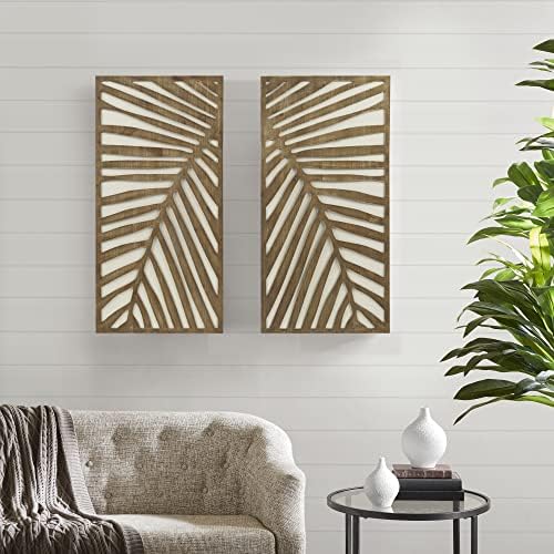 Madison Park Wall Décor for Living Room - Birch Palms Botanical Two-Tone, Home Accent Modern Kitchen Dining Decoration, Ready to Hang 2-Piece Wood Panel Set for Bedroom, 16"W x 32"H, Dark Palm - Image 2