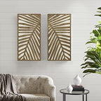 Madison Park Wall Décor for Living Room - Birch Palms Botanical Two-Tone, Home Accent Modern Kitchen Dining Decoration, Ready to Hang 2-Piece Wood Panel Set for Bedroom, 16"W x 32"H, Dark Palm - Image 2