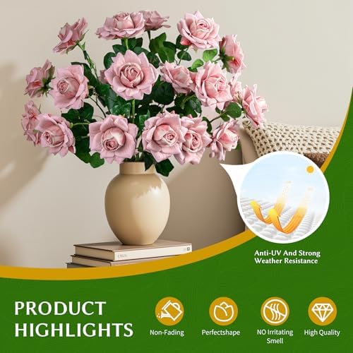 Artificial Flowers Artificial Roses Fake Roses 23.2In 20PCS Long Stem Artificial Flowers for Tall Vase Silk Rose Suitable for Indoor Wedding Party Decor Valentine's Day DIY Bouquet Spring,Pink - Image 4