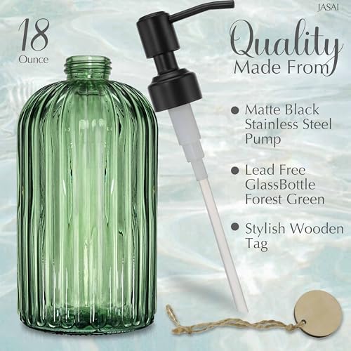 JASAI 18Oz Green Glass Soap Dispenser with Black Rust Proof Pump - Image 2