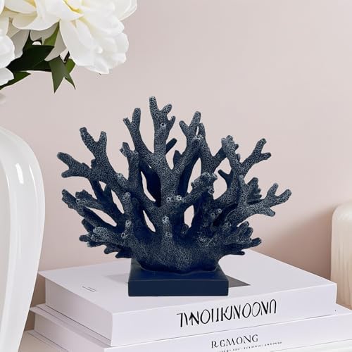 5.8" H Dark Blue Coral Decor - Resin Coral Statue, Nautical Decor for Home, Bedroom, Bathroom, Living Room, Ocean Themed Cabinet Shelf Tabletop Decoration - Image 3