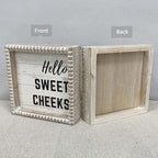 Boho Farmhouse Wooden Framed Bathroom Decor Signs, Funny Restroom Decorative Plaque Small Cute, Toilet Rules Shelf Decoration (Hello Sweet Cheeks) - Image 4
