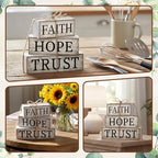 CroBlissful 4 Pcs Farmhouse Wooden Table Decor Christian Tiered Tray Decorations Rustic Religious Gift Block Sign Faith Hope Trust Table Centerpiece for Home Kitchen Living Room Shelf Mantle - Image 4