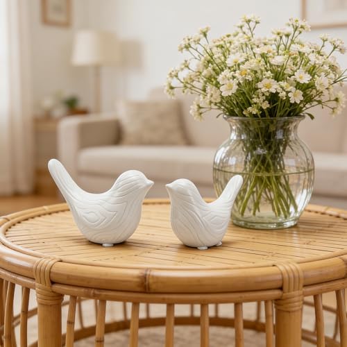 Small Ceramic Birds Statues for Home Decor, Boho Style, Glazed White, 2PCS - Image 2