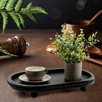 Wooden Decorative Tray for Coffee Table, Black Beaded Oval Tray Home Decor - Image 6