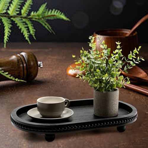 Wooden Decorative Tray for Coffee Table, Black Beaded Oval Tray Home Decor - Image 6