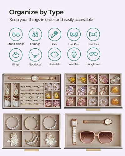 SONGMICS Jewelry Box Organizer, 4-Layer Storage with 3 Drawers, Glass Lid - Image 4