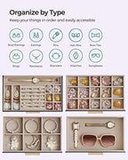 SONGMICS Jewelry Box Organizer, 4-Layer Storage with 3 Drawers, Glass Lid - Image 4