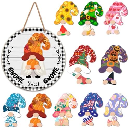 Interchangeable Gnome Welcome Door Sign Fall Halloween Decoration by Unknown