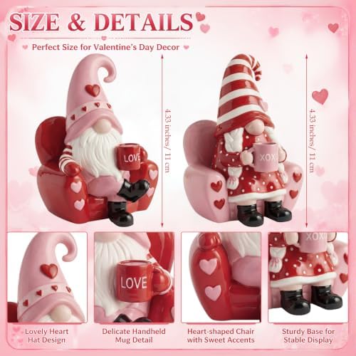 Wesiti 2 Pcs Valentine Gnome Figurines, 4.33 Inch Resin Decor for Tabletop - Image 3