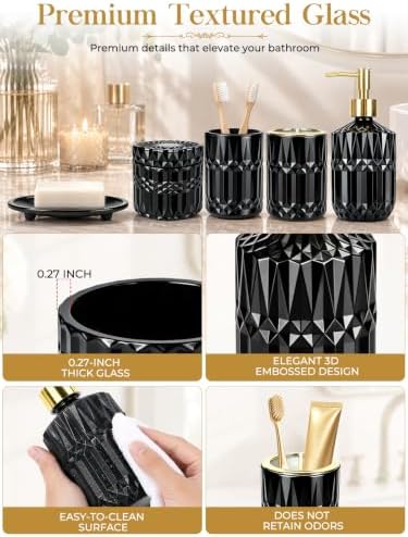 Matte Black Bathroom Accessories Set, Glass Bathroom Set, 5 Pcs - Image 4