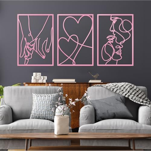 ESTART 3 Pcs Metal Minimalist Line Wall Art, Love Heart Metal Wall Decor by ESTART