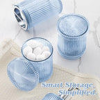 Blue Glass Bathroom Accessories Set 5 Piece, Vintage Ribbed Soap Dispenser, Toothbrush Holder, Tumbler, Qtip Jars, Cute Aesthetic Vanity Organizer for Home, Restroom Countertop Decor - Image 5