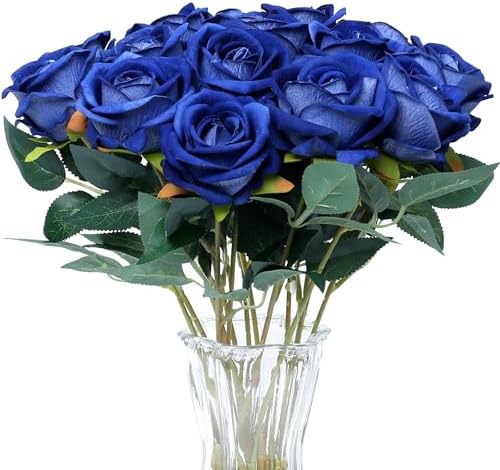 SITUMEIZI 15PCS Blue Artificial Roses Silk Flowers Fake Roses Realistic Bouquet Long Stem with Gift Box for Mother's Gift Day Home Party Wedding Decorations by SITUMEIZI