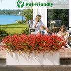 Uieke 28 Bundles Artificial Outdoor Plants UV Resistant Fake Grass Plants Faux Plastic Plants Greenery Shrubs for Home Garden Pathway Window Box Front Porch Cemetery Fall Decor, Autumn Red - Image 5