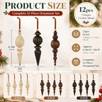 Vintage Christmas Ornaments, Rustic Finial Hanging Decor for Tree, 12pcs - Image 3