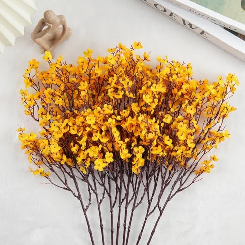 8Pcs Artificial Fall Flowers Real Touch Fake Yellow Silk Flower Decorations - Image 5