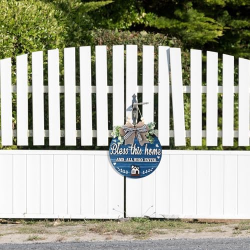 3D Bless This Home and All Who Enter Wooden Front Door Signs，Door Decorations Hanging,Christian Jesus Home Porch Wall Decor，Spring Wreaths，Door Wreaths for Front Door Outside All Season（Blue） - Image 6